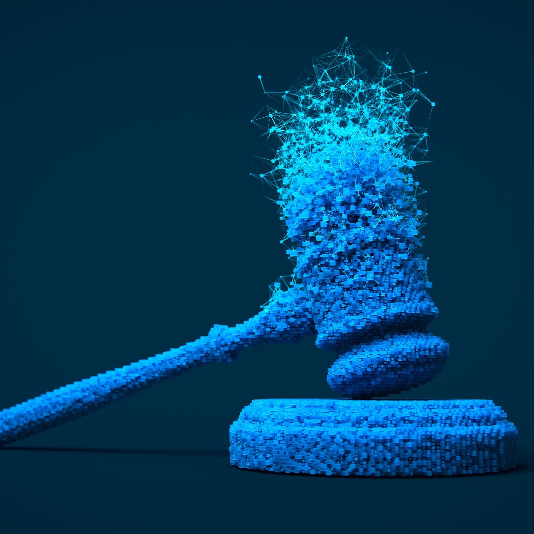3D gavel with particles and connections.