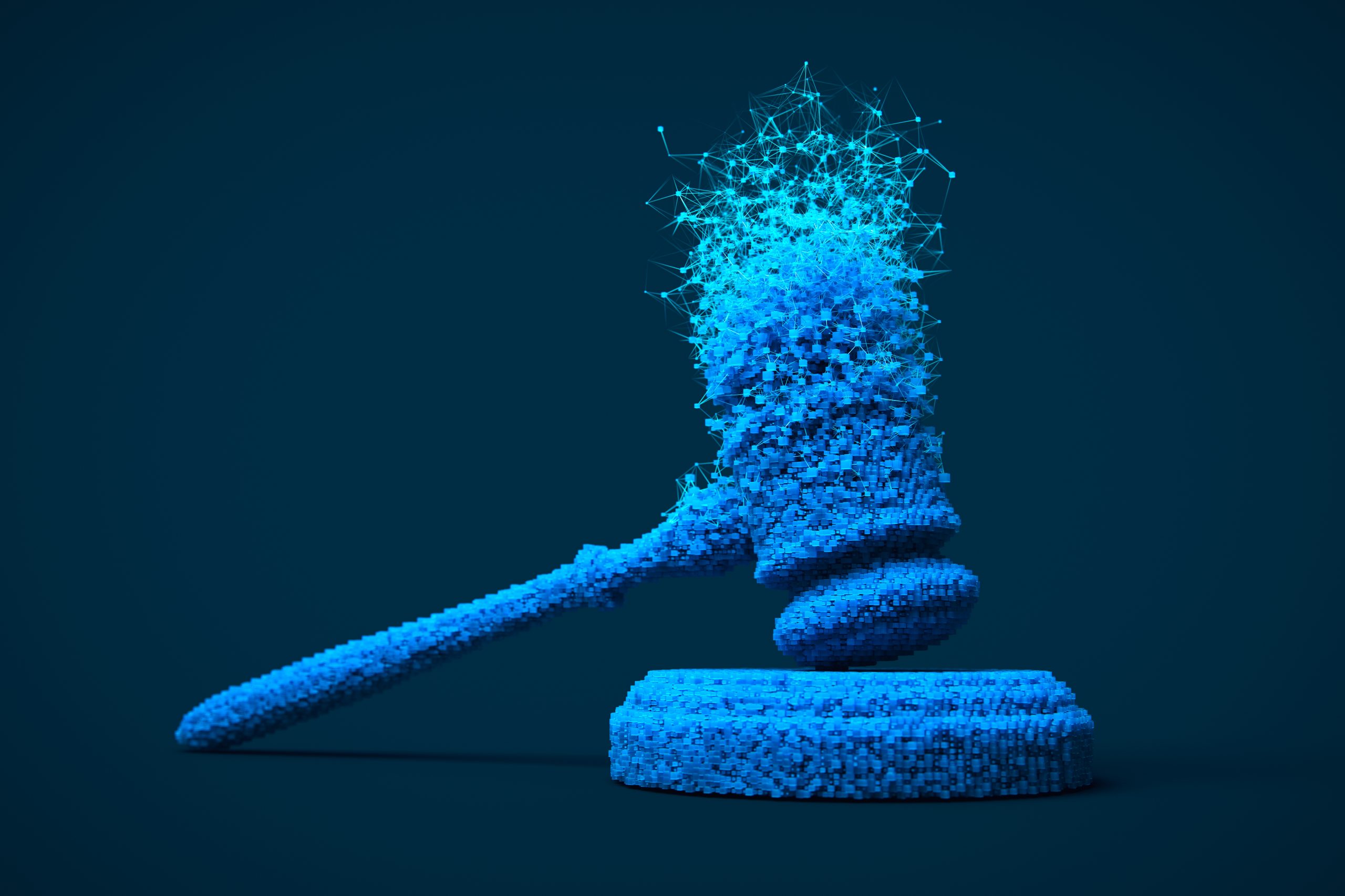 3D gavel with particles and connections.