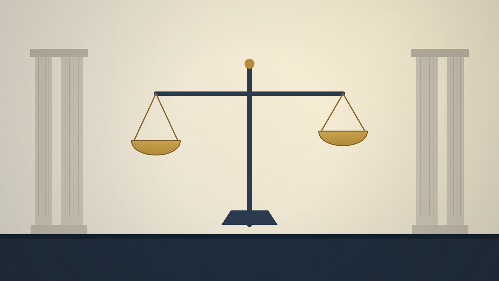 Balanza de la justicia en una sala institucional colombiana, tonos sobrios